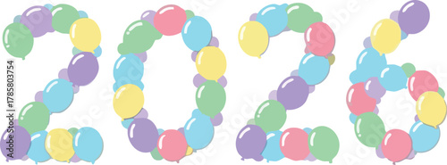 A 2D flat illustration of colorful balloons forming the year '2026' on a white background, celebrating the new year with a vibrant and festive mood.