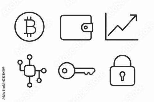 Bitcoin wallet security and growth with blockchain key and lock symbols
