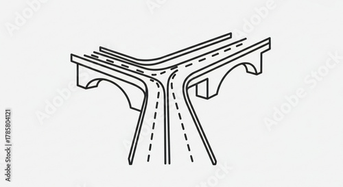 Illustration of a threeway road junction with bridges, showcasing the concept of choice, direction, and infrastructure design