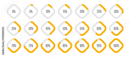 Set of rectangular percentage progress bar diagrams meters from 0 to 100 ready-to-use for web design, user interface UI or infographic - indicator with yellow