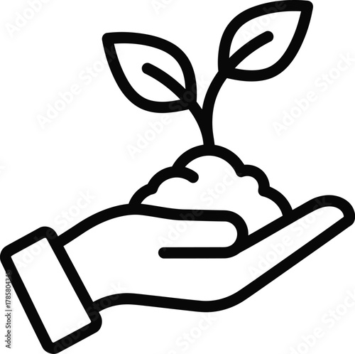 Hand holding plant seedling in soil icon vector illustration design eps silhouette