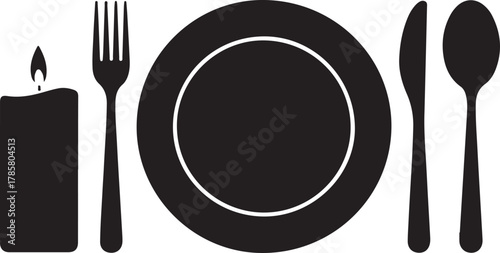 Minimalist Dining Decor Silhouette with Napkin Fork Plate Spoon and Candle