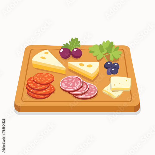 Cheese and Meat Platter Illustration A Delicious Arrangement of Slices, Grapes, and Herbs