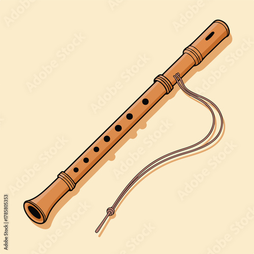 Wooden musical wind instrument flute isolated on white background with a classical melody sound