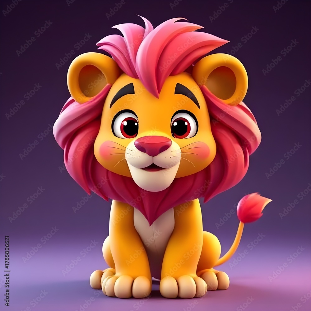 Obraz premium Cute Cartoon Lion with Pink Mane