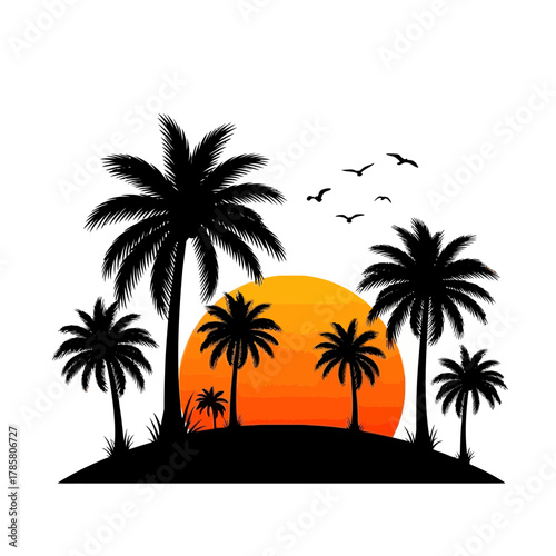 Tropical Palm Trees Silhouette with Sunset Background