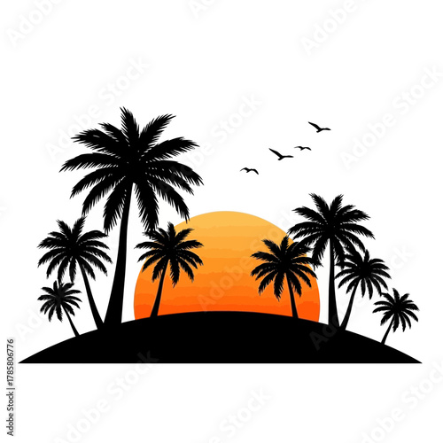 Tropical Palm Trees Silhouette with Sunset Background