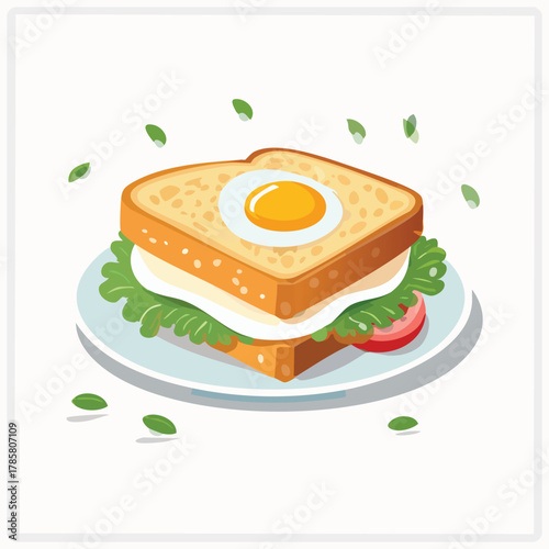 A delicious and wholesome breakfast sandwich illustration featuring a sunny-side-up fried egg on toast with fresh lettuce and tomato