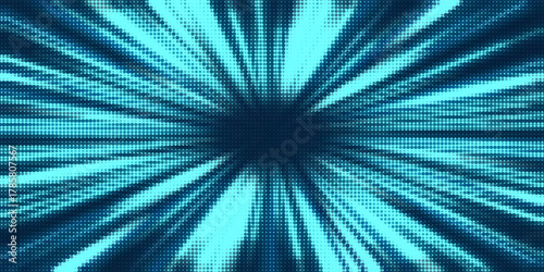 Anime explosion background with radial lines - dynamic starburst with speed motion effect. Blue and white halftone pattern for superhero action in manga comic book style. Stylized decorative bg.