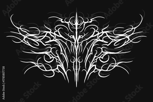 Minimal Neo tribal ornamental symmetrical shapes graphic design for tattoo or dark streetwear print apparel