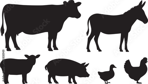 Collection of farm animal silhouettes