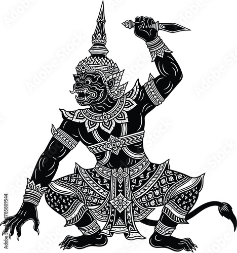 Thai demon illustration vector art for tattoo design and decoration eps silhouette