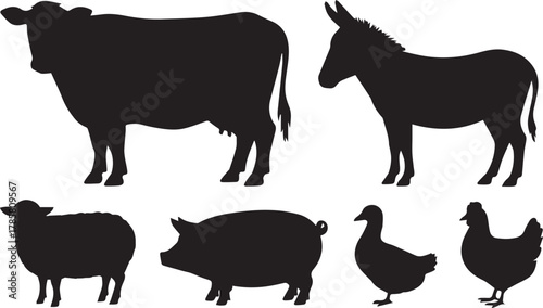 Collection of farm animal silhouettes