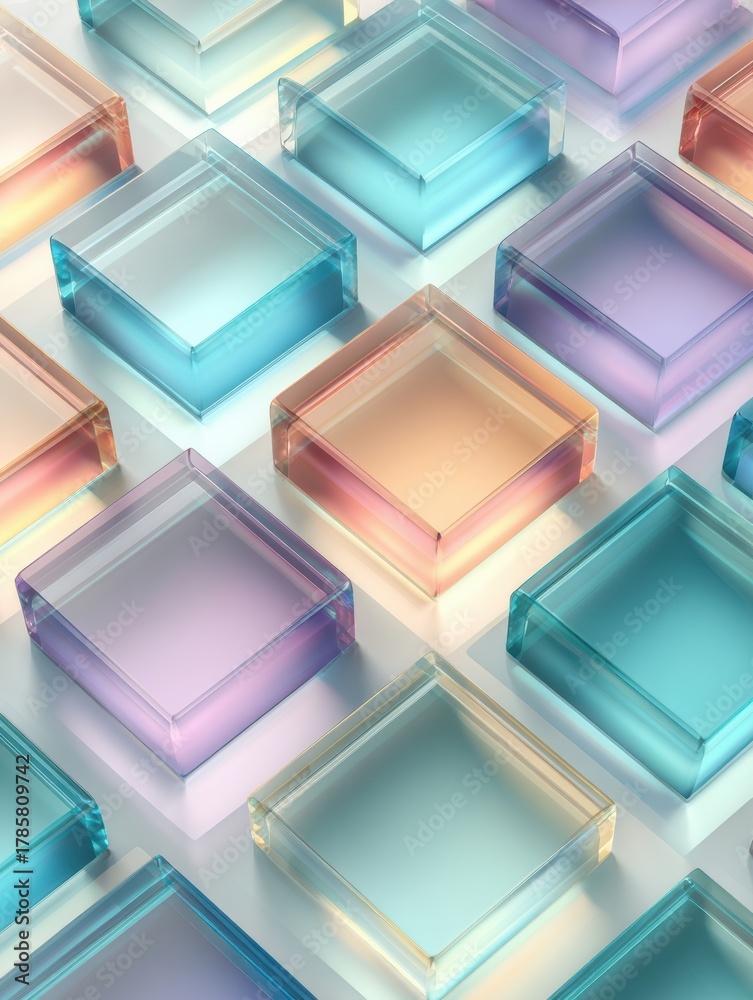 Obraz premium Transparent Frames Arranged Diagonally Over a Pastel Gradient Background for Creative Design Projects