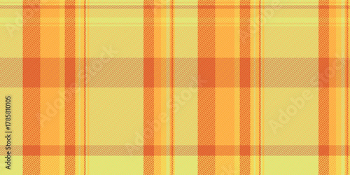 Printout plaid fabric check, marketing textile tartan texture. Apartment seamless pattern vector background in orange and lime colors.