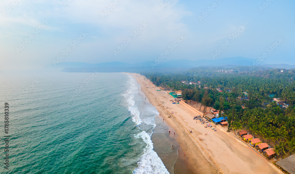Fototapeta premium Agonda Beach aerial panoramic view in Goa, India