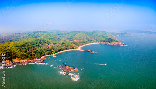 Om Beach aerial panoramic view in Gokarna, India