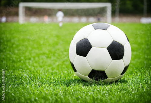 a single soccer ball on a l...