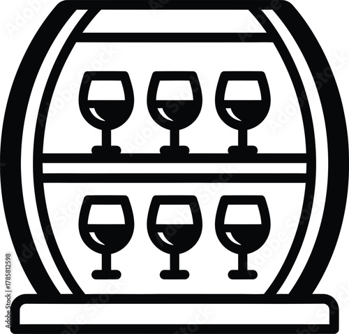 Wine barrel rack with glasses vector illustration bar storage cellar eps silhouette