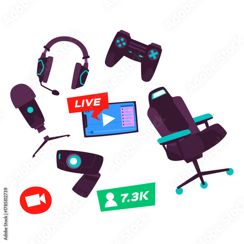 Gaming setup and live streaming equipment for content creation and online entertainment