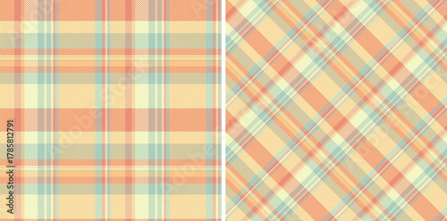 Vector plaid fabric of texture textile pattern with a tartan background seamless check. Set in spring colors of book cover design ideas.