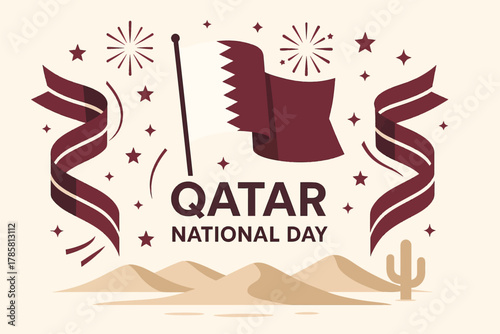 Qatar National Day Desert Flag Vector Illustration