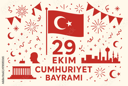 Minimal Clean Celebration Design of 29 Ekim Cumhuriyet with Turkish National Pride and Elegant Symbolism