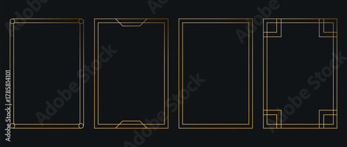 Thin golden frame set. Beautiful and luxury gold line borders. Art deco gold frames vector illustration. Simple, elegant, modern geometric vintage frames.