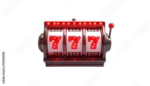 Illustration of a gambling success of a lucky casino slot machine with golden chips on a white background