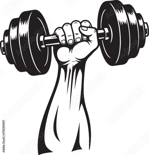 Strong fist holding dumbbell silhouette vector, hands holding a barbell fitness vector