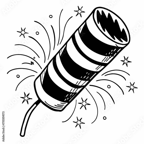 Hand drawn firecracker sketch illustration isolated on white background