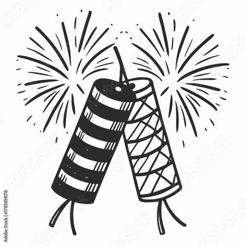 Hand drawn firecracker sketch illustration isolated on white background