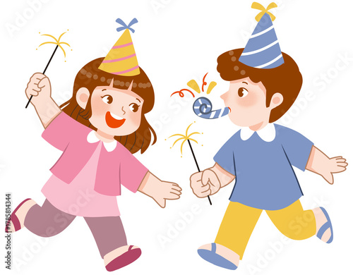 Photography Cute kids celebrate new year party