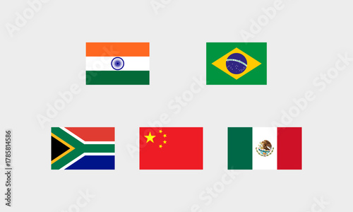 Flaggen aufstrebender Märkte – Indien Brasilien Südafrika China Mexiko