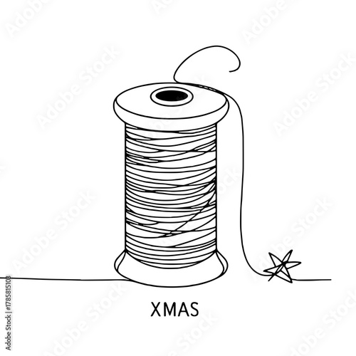 Thread and spool with “Xmas” label Christmas DIY Process — Outline / Minimal Linear Vector