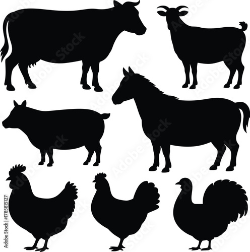 Farm animals silhouette Bundle Vector goat horse