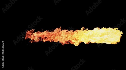 Straight Fireball going to the right with Bright Orange and Yellow flames with Alpha Channel on a Black Background