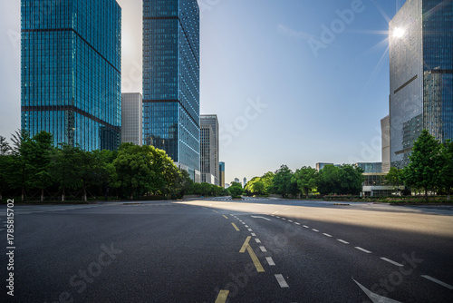 Serene Urban Morning: A Tranquil View in a Contemporary Business District