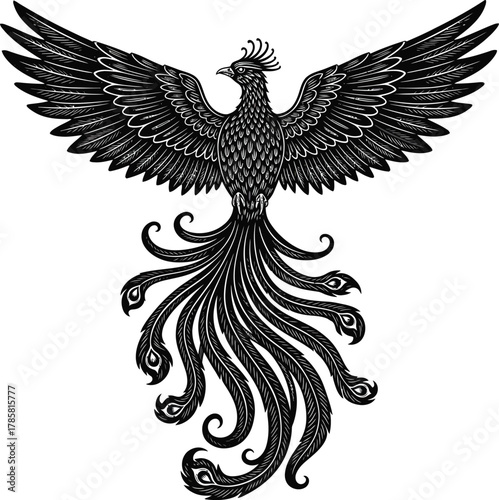 Phoenix bird illustration mythical creature firebird rebirth black design eps silhouette