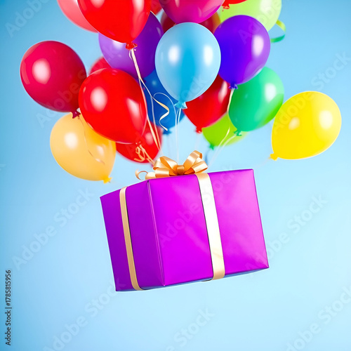 Top view on purple gift box on violet background with copy space. Generative AI. Top view on purple gift box on violet background with copy space. Generative AI.