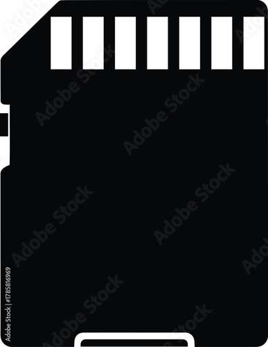 Black Sd Memory Card Vector Icon for Storage Digital Data and Mobile Electronic Device with Portable Information Media Isolated