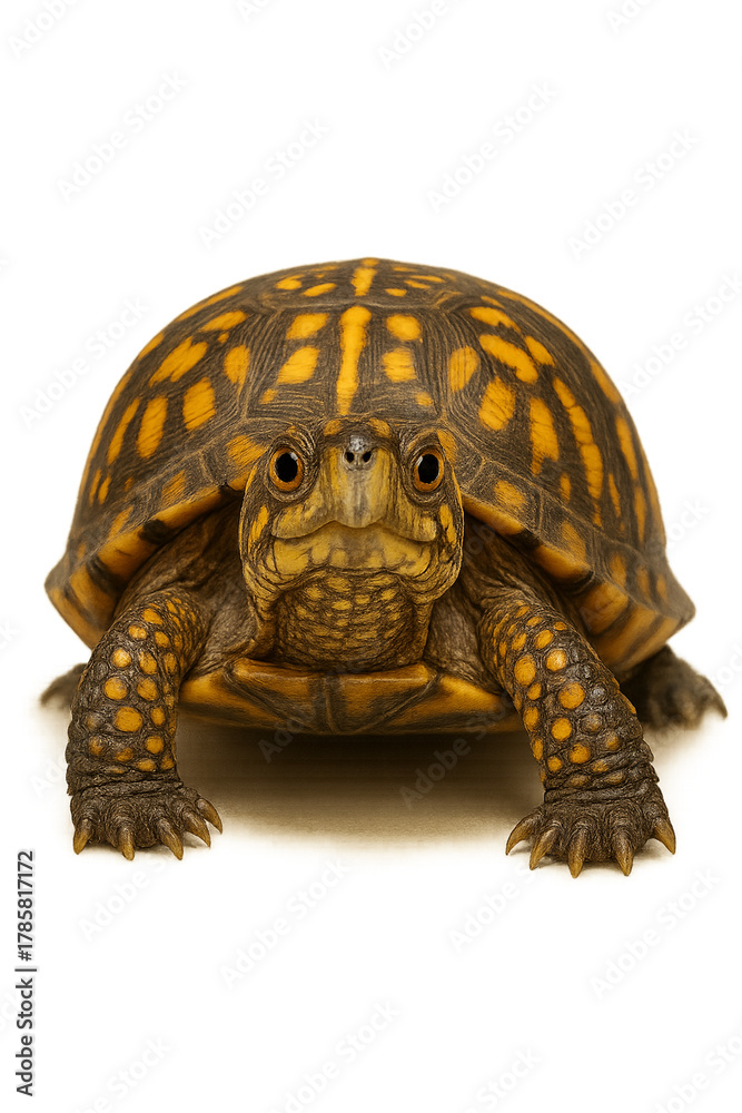 Obraz premium Mindful environmental balance - Close-Up Portrait of a Colorful Box Turtle with Detailed Shell Patterns - environmental design