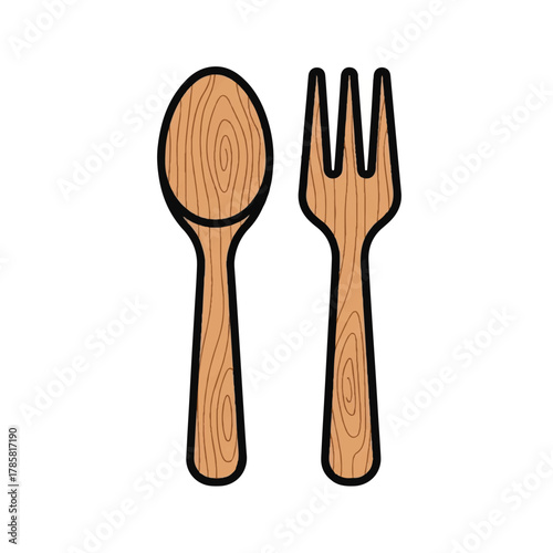 Wood cutlery set, a fork and spoon, symbol of natural material