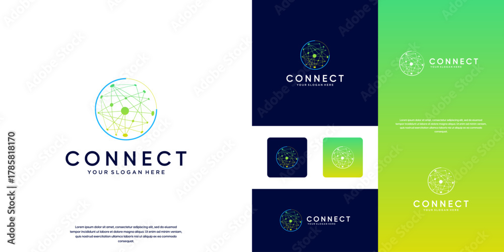 Fototapeta premium network connection logo, work system, science and innovation, graphic design template.