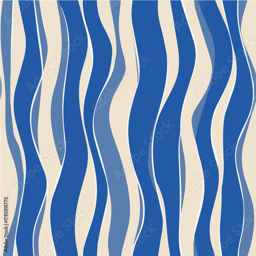 Seamless pattern of abstract wavy vertical stripes, smooth organic curves