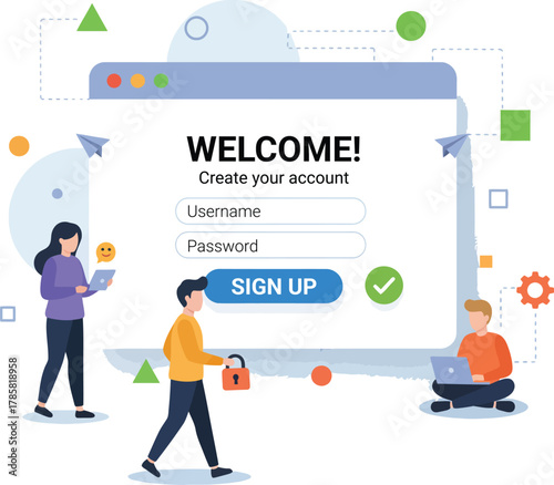 Online Account Creation and Sign Up Form Concept for Digital Security and User Registration