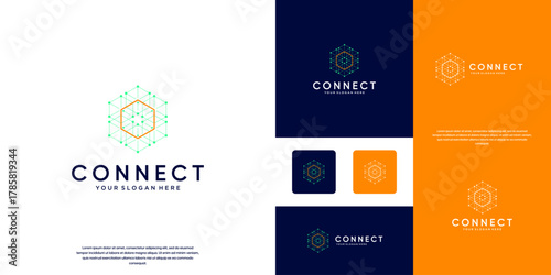 abstract digital connection logo, science, electrical network, graphic design template.
