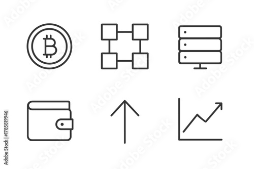 Cryptocurrency and blockchain technology icons set
