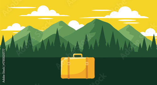 Minimalist Travel Suitcase with Mountain View Nature Escape Adventure