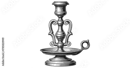 Vintage engraved candle holder with handle and ornate design